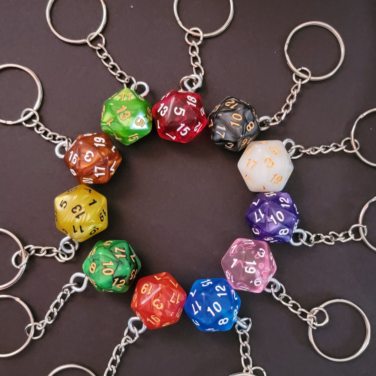 D20 Necklace With Silver Hue Chain (Rainbow D20)